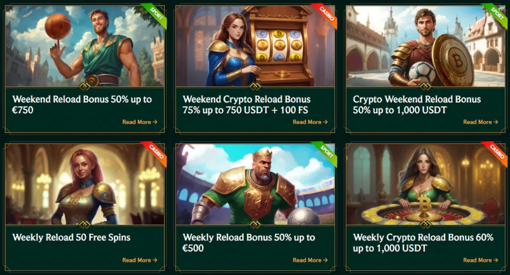 Propagační bannery Casinia pro týdenní cashback a okamžitý rakeback.